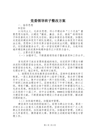 党委领导班子整改实施方案