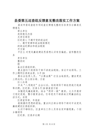 县委第五巡查组反馈意见整改落实工作实施方案