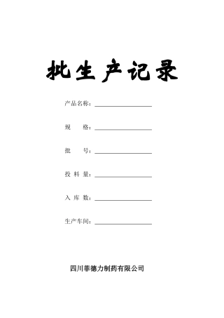 片剂批生产记录