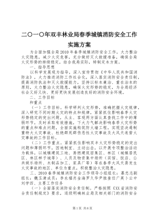 二○一○年双丰林业局春季城镇消防安全工作方案