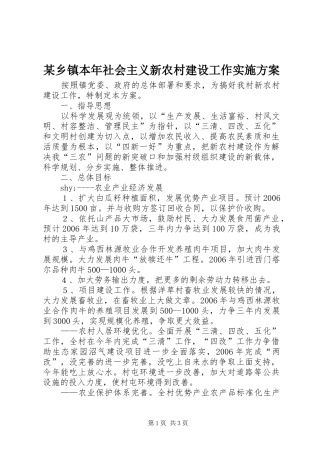 某乡镇本年社会主义新农村建设工作方案
