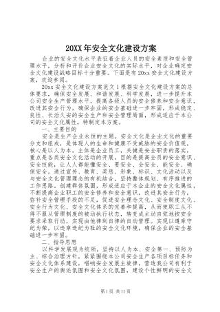 XX年安全文化建设实施方案 ()