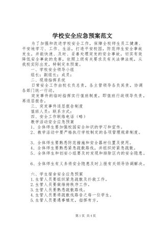 学校安全应急处置预案范文