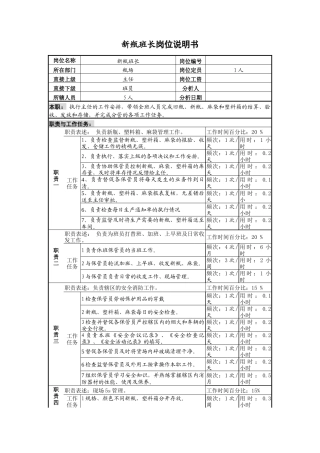 啤酒企业新瓶班长岗位说明书