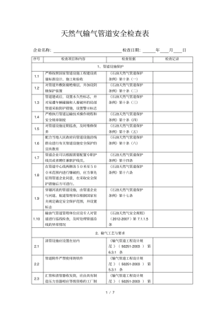 天然气输气管道安全检查表