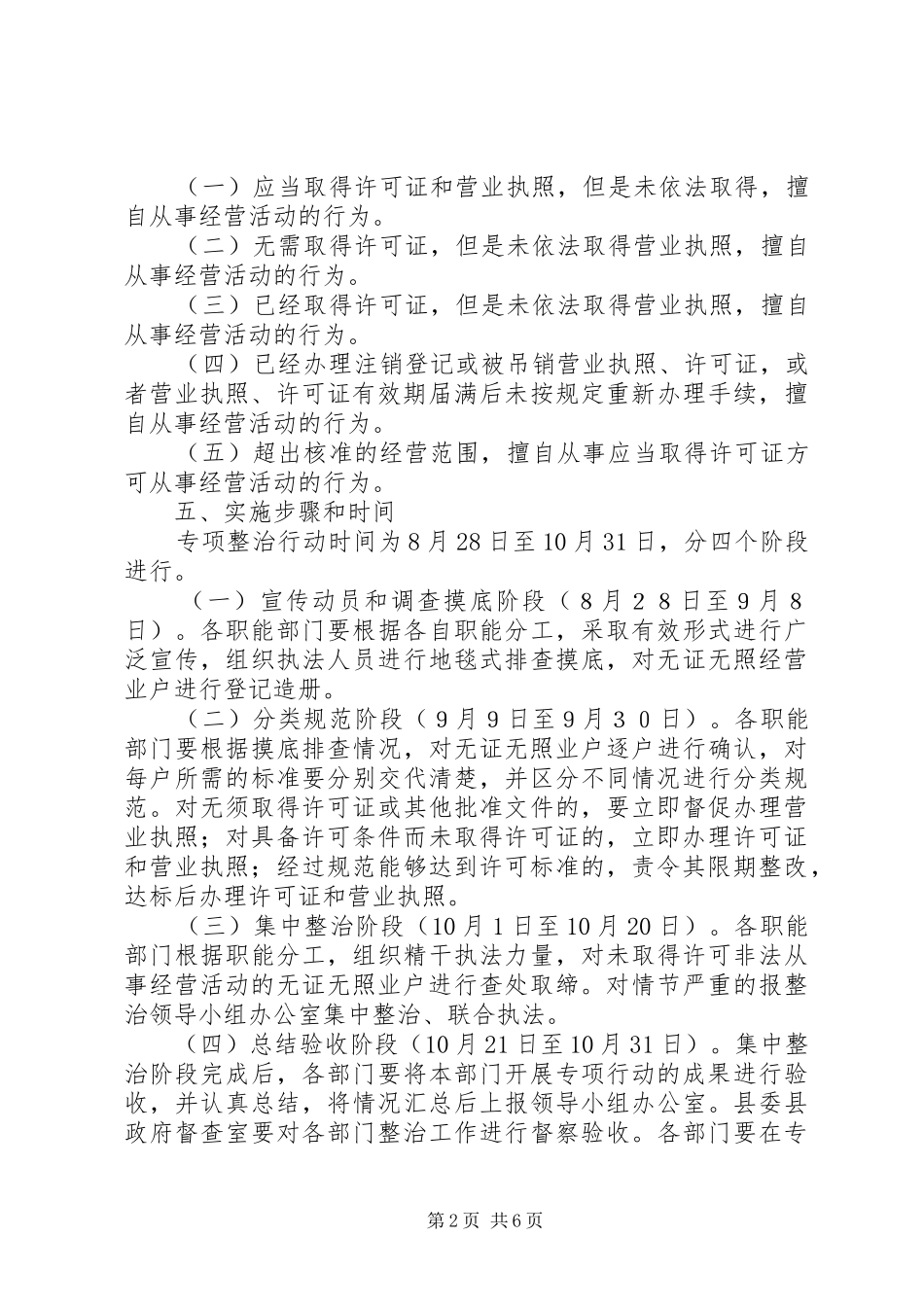 无照经营专项查处取缔实施方案_第2页