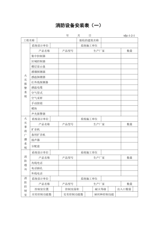 消防设备安装表（一）