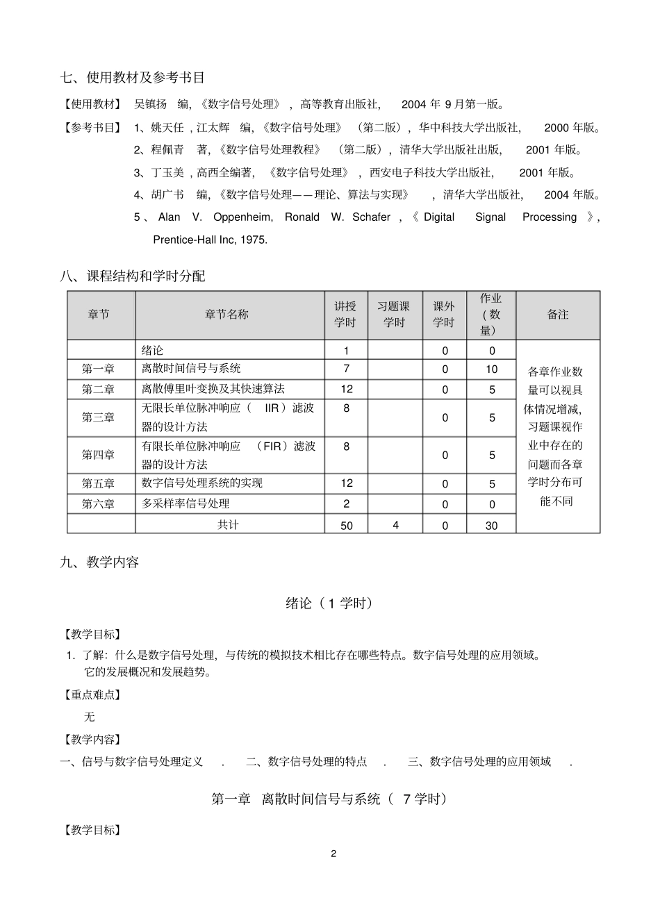 (完整word版)《数字信号处理》课程教学大纲_第2页