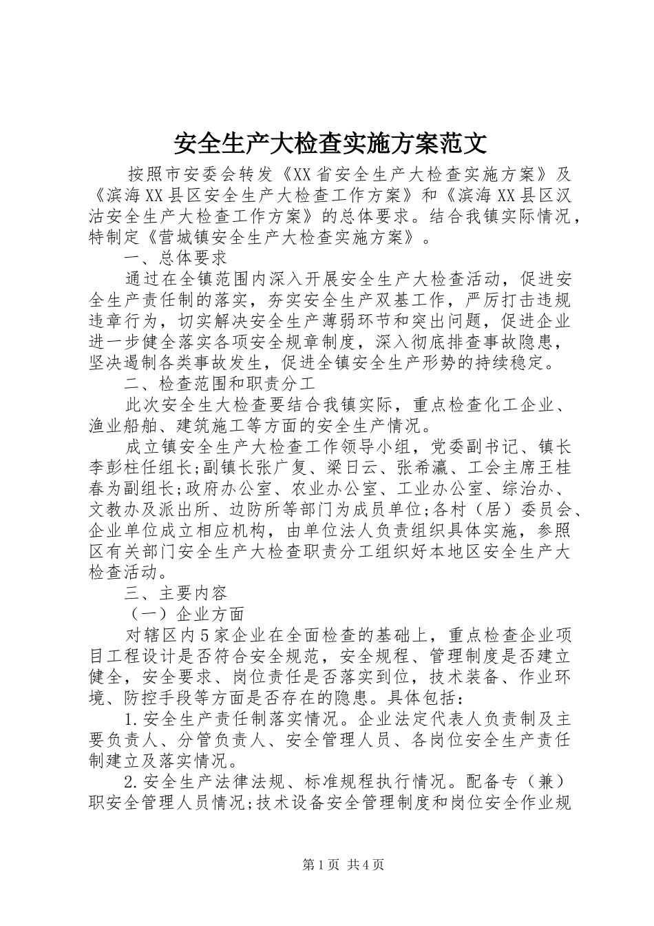 安全生产大检查方案范文_第1页