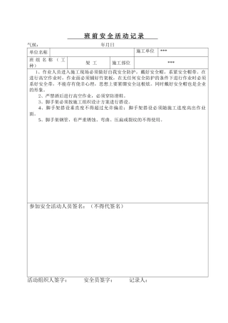 架工班前安全活动记录(31页)