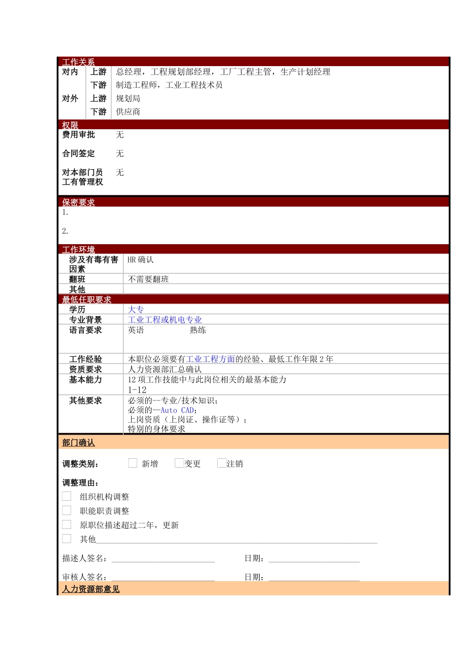 某大型电子公司制造部IE工业工程师职位说明书_第2页