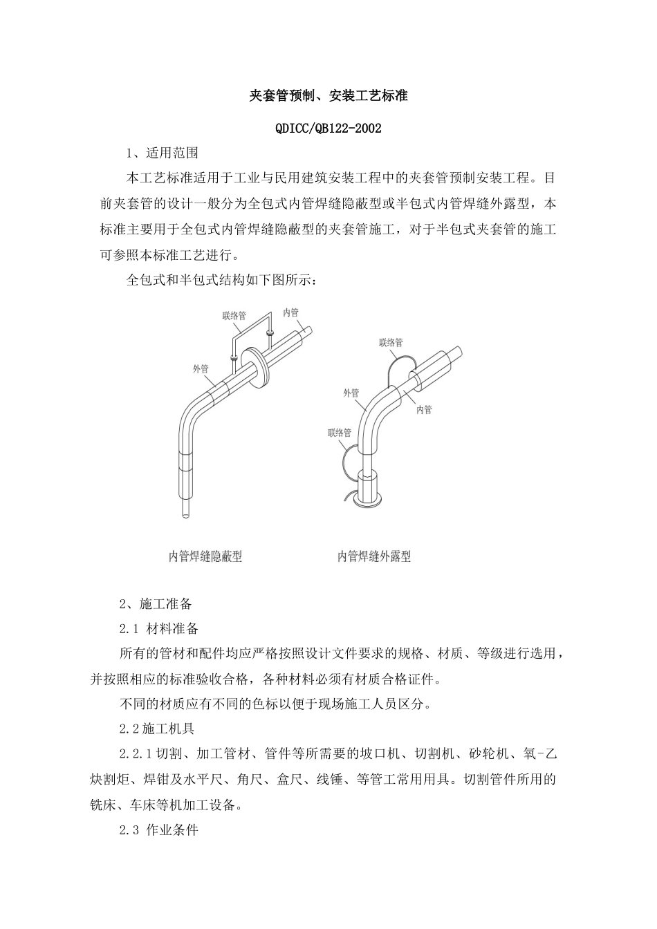 夹套管预制、安装工艺标准_第1页