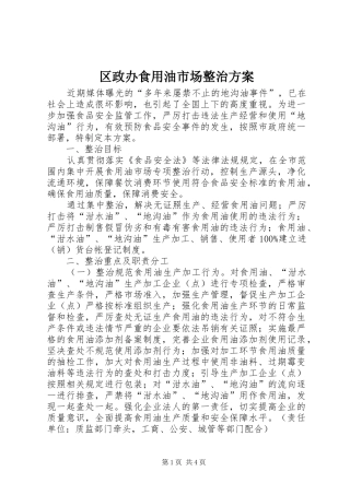 区政办食用油市场整治实施方案