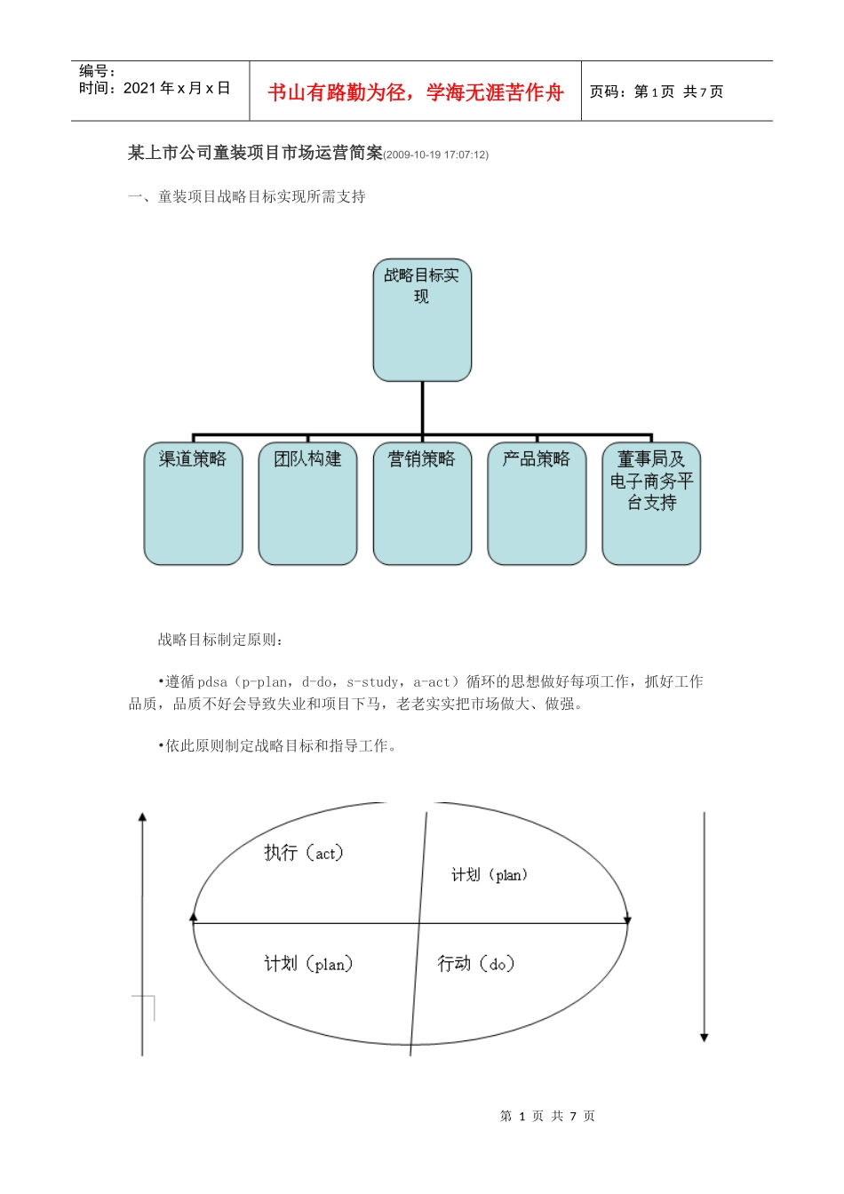 某上市公司童装项目市场运营简案_第1页