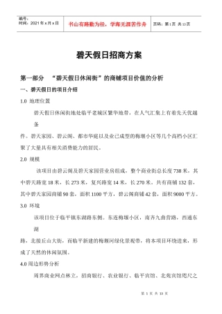 某休闲商铺招商方案