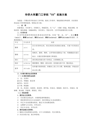 华侨大学厦门工学院“5S”实施方案