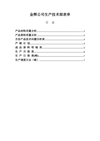 金辉公司生产技术部表单