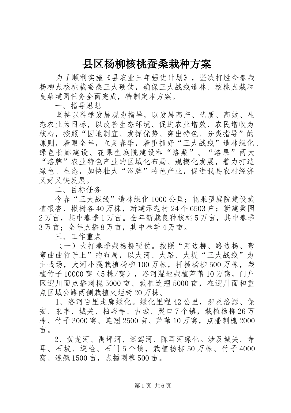 县区杨柳核桃蚕桑栽种实施方案_第1页