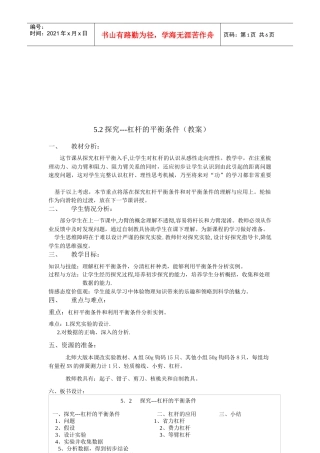 杠杆的平衡条件研讨