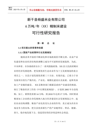 杨盛米业年产6万吨精制米项目可行性研究报告