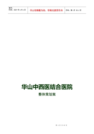 某中西医结合医院整体策划案