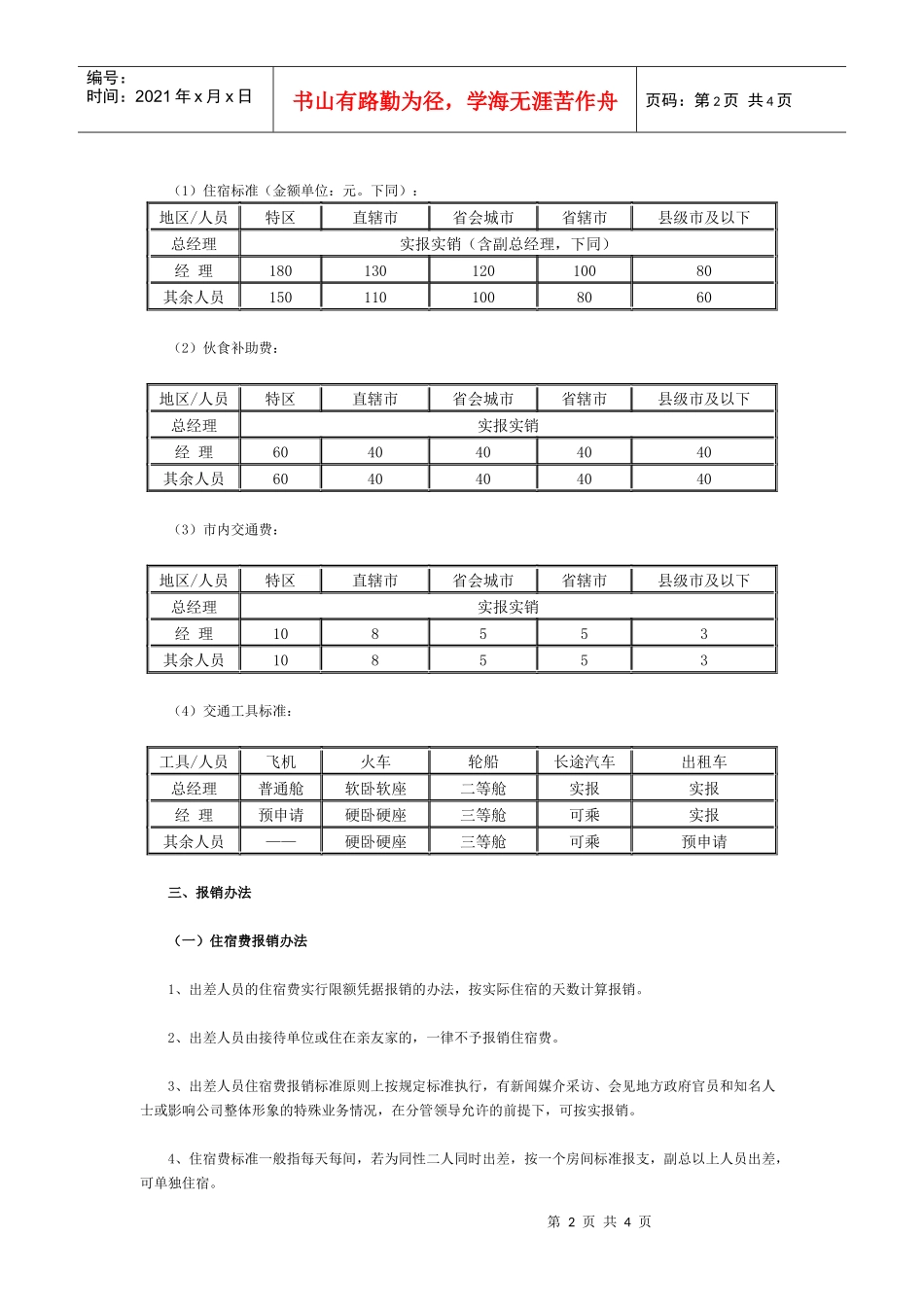 某企业差旅费报销管理制度样本_第2页