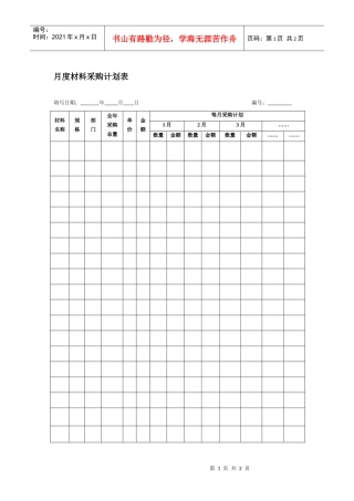 月度材料采购计划表