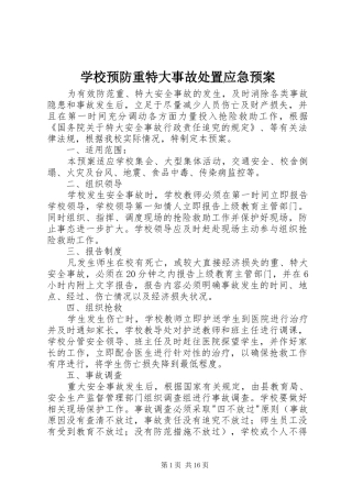 学校预防重特大事故应急预案