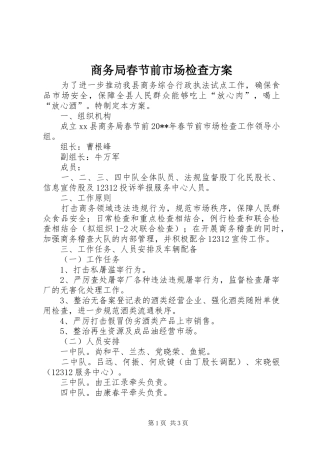 商务局春节前市场检查实施方案