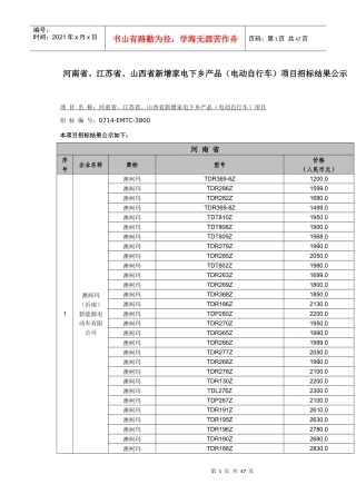 某些省新增家电下乡产品行车项目招标结果公示