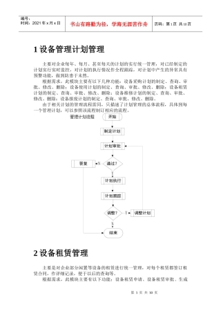 机电设备管理系统流程(设备管理计划管理、设备租赁管理、设备维修管理