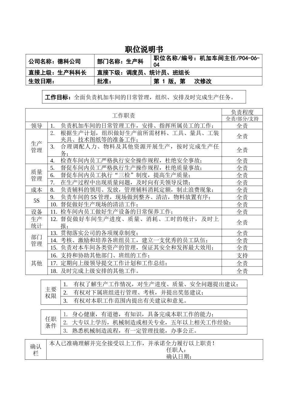 职位说明书_机加车间主任_第1页