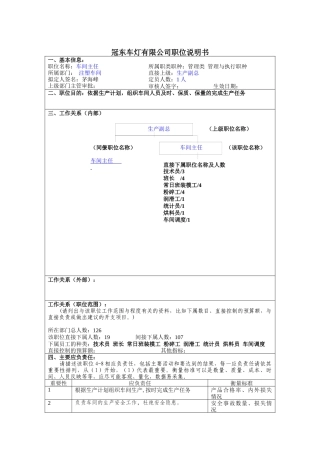 冠东车灯公司注塑车间主任职位说明书