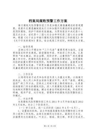 档案局腐败预警工作实施方案