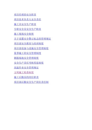 各岗位安全生产职责、制度、现场安全员制度