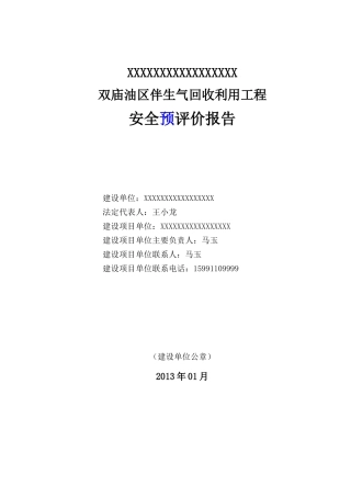 XXXXXX伴生气安全预评价