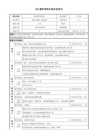 通信行业-省会运维中心基站室-BSC维护班班长岗位说明书