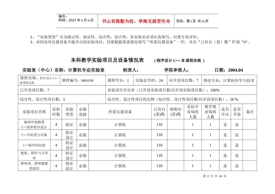 本科教学实验项目及设备情况表_第2页