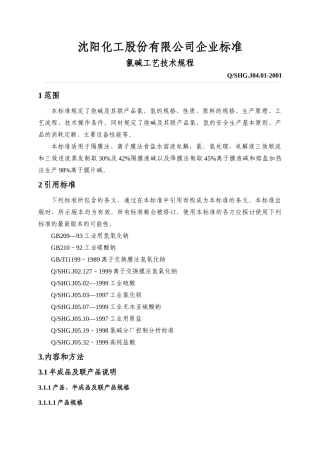氯碱工艺技术规程