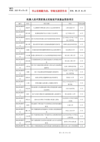 机器人技术国家重点实验室开放基金资助项目