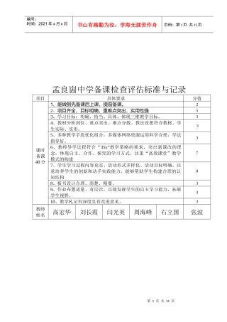 某中学备课检查评估标准与记录表
