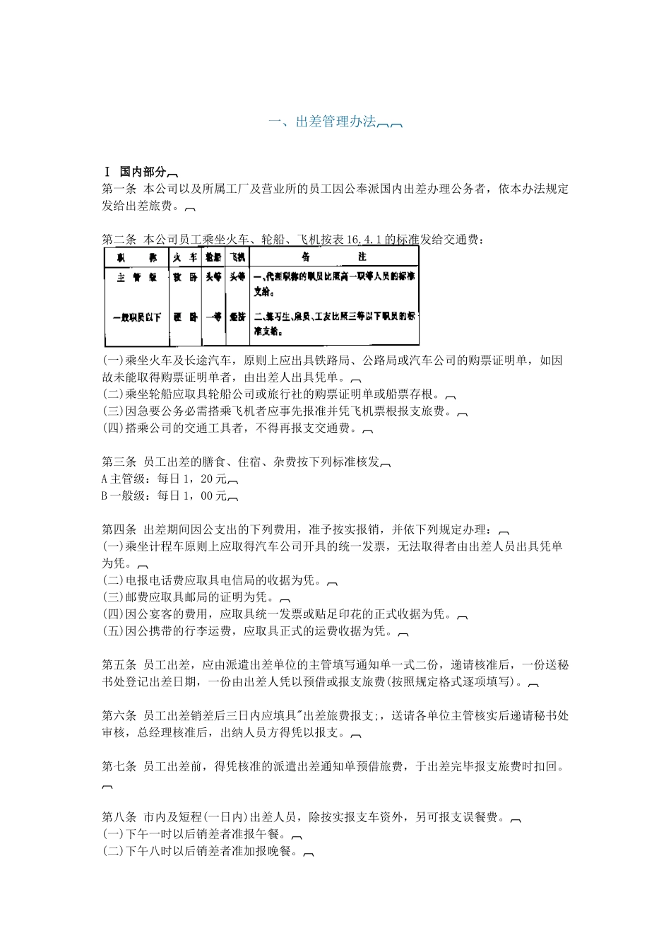 某企业员工出差管理制度_第1页