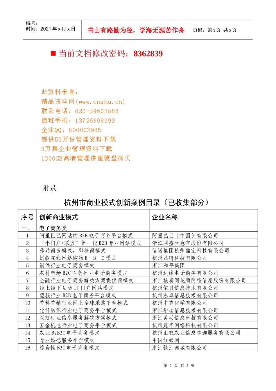杭州市商业模式创新案例列表_第1页