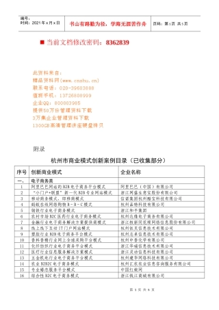 杭州市商业模式创新案例列表