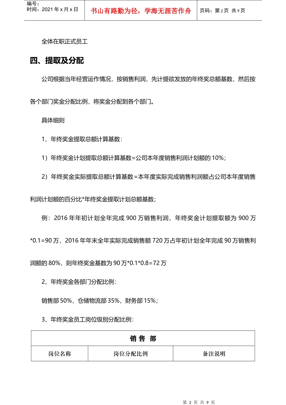 服饰行业公司年终奖金管理制度（草案）_第2页