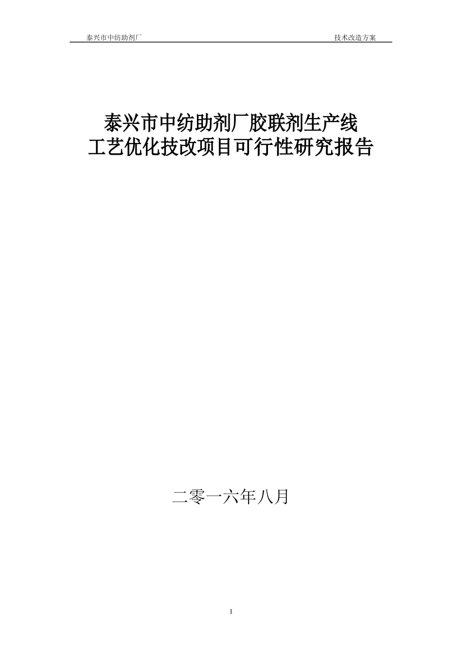 某中纺助剂厂生产线工艺优化技改项目可行性研究报告_第1页
