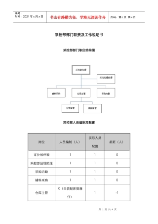 某中型制造业采购部职责及人员编制说明书