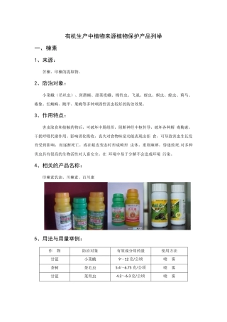 有机生产植物保护产品