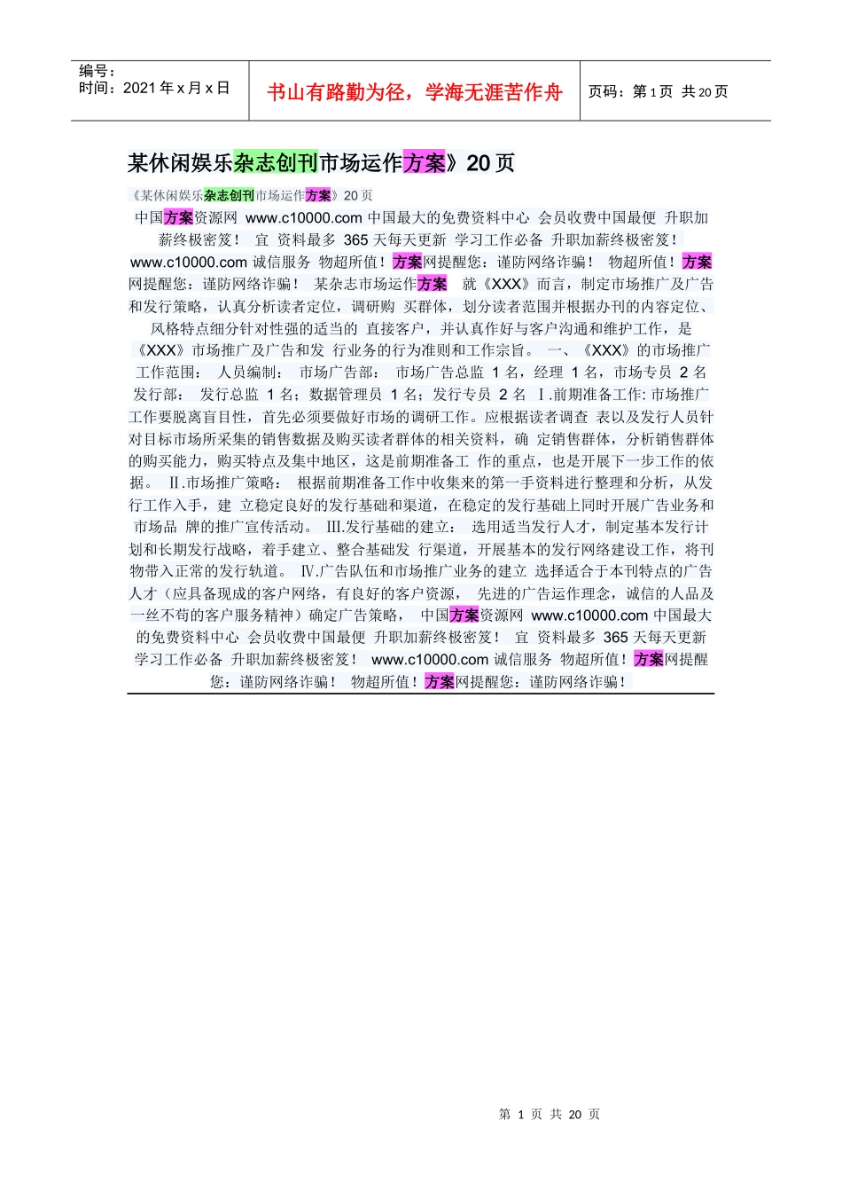 某休闲娱乐杂志创刊市场运作方案_第1页