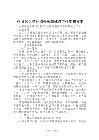 XX县区供销社综合改革试点工作方案